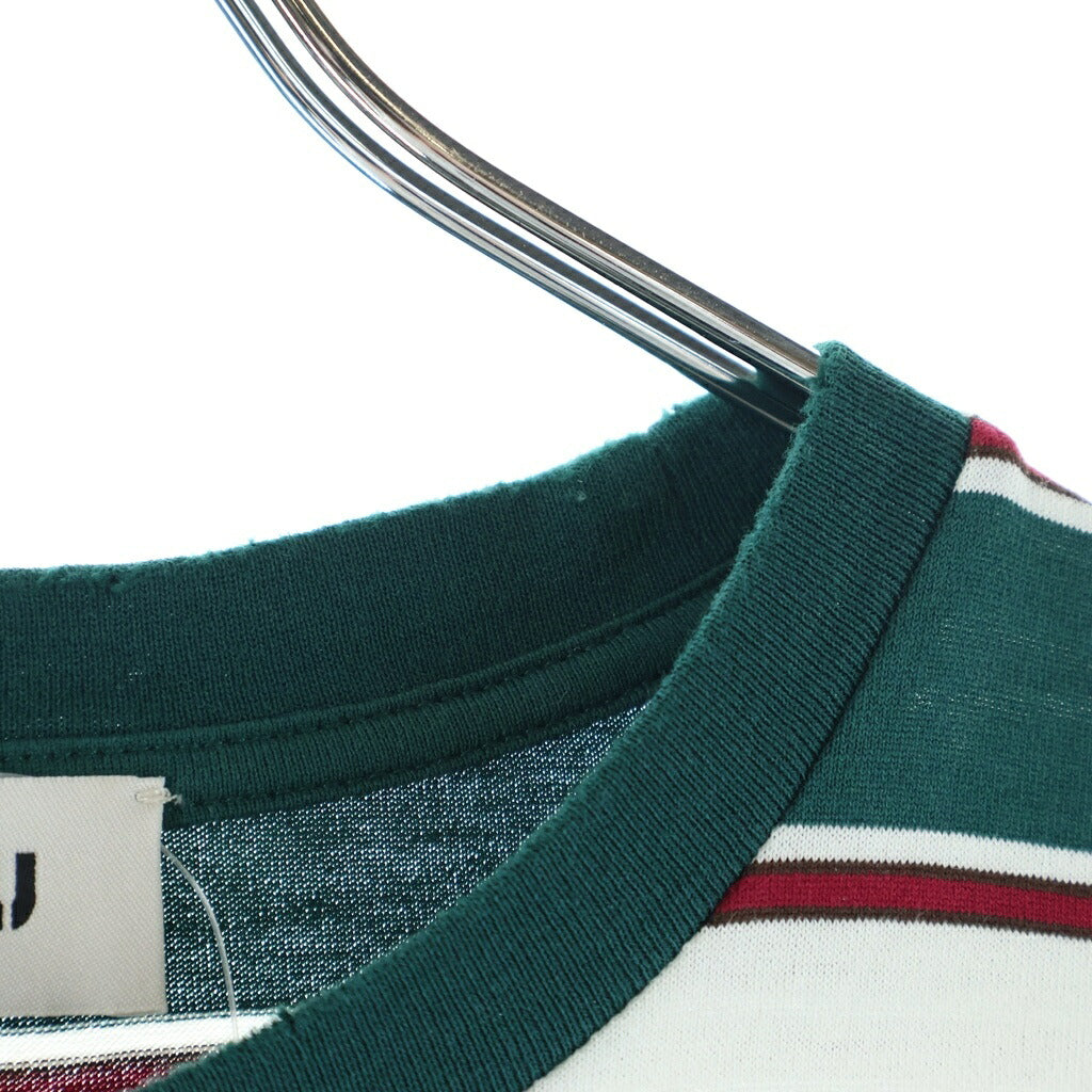 miumiu(ミュウミュウ) 25SS コットン ロゴエンブロイダリー ボーダー クルーネック長袖Tシャツ カットソー グリーン MJL014