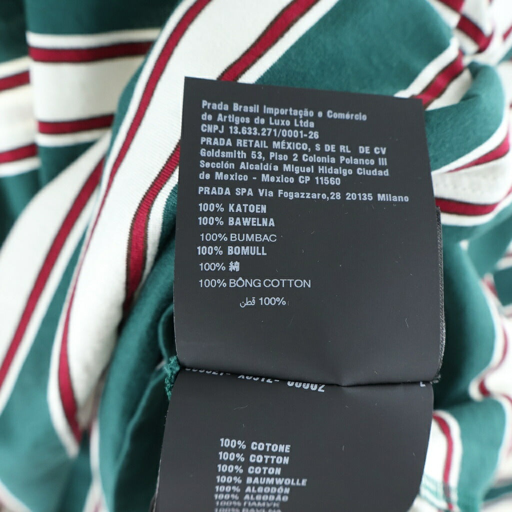 miumiu(ミュウミュウ) 25SS コットン ロゴエンブロイダリー ボーダー クルーネック長袖Tシャツ カットソー グリーン MJL014