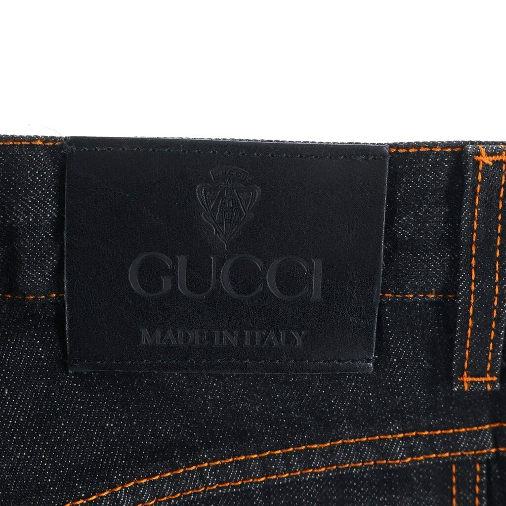 GUCCI(グッチ) イタリア製 オレンジステッチ バックジップポケット ストレートデニムパンツ ブラック 190984