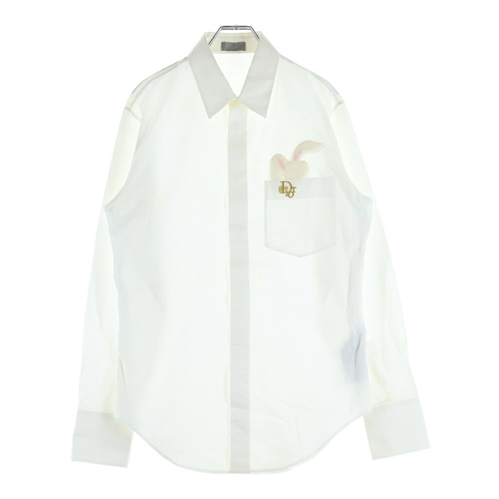 DIOR(ディオール) 23SS ×ERL バニーパッチ ゴールドトーンロゴエンブロイダリー ロングスリーブドレスシャツ ホワイト 313C534B1581