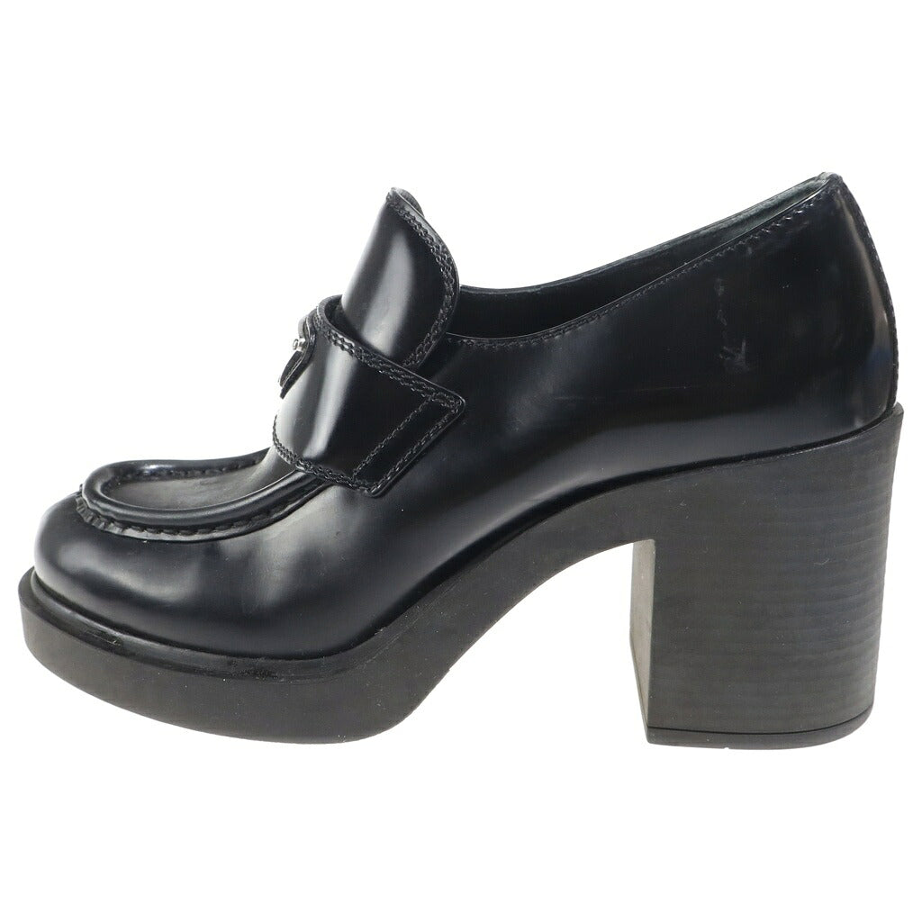 PRADA(プラダ) チョコレート トライアングルロゴプレート レザー ハイヒールパンプス レディース ブラック 1D246M