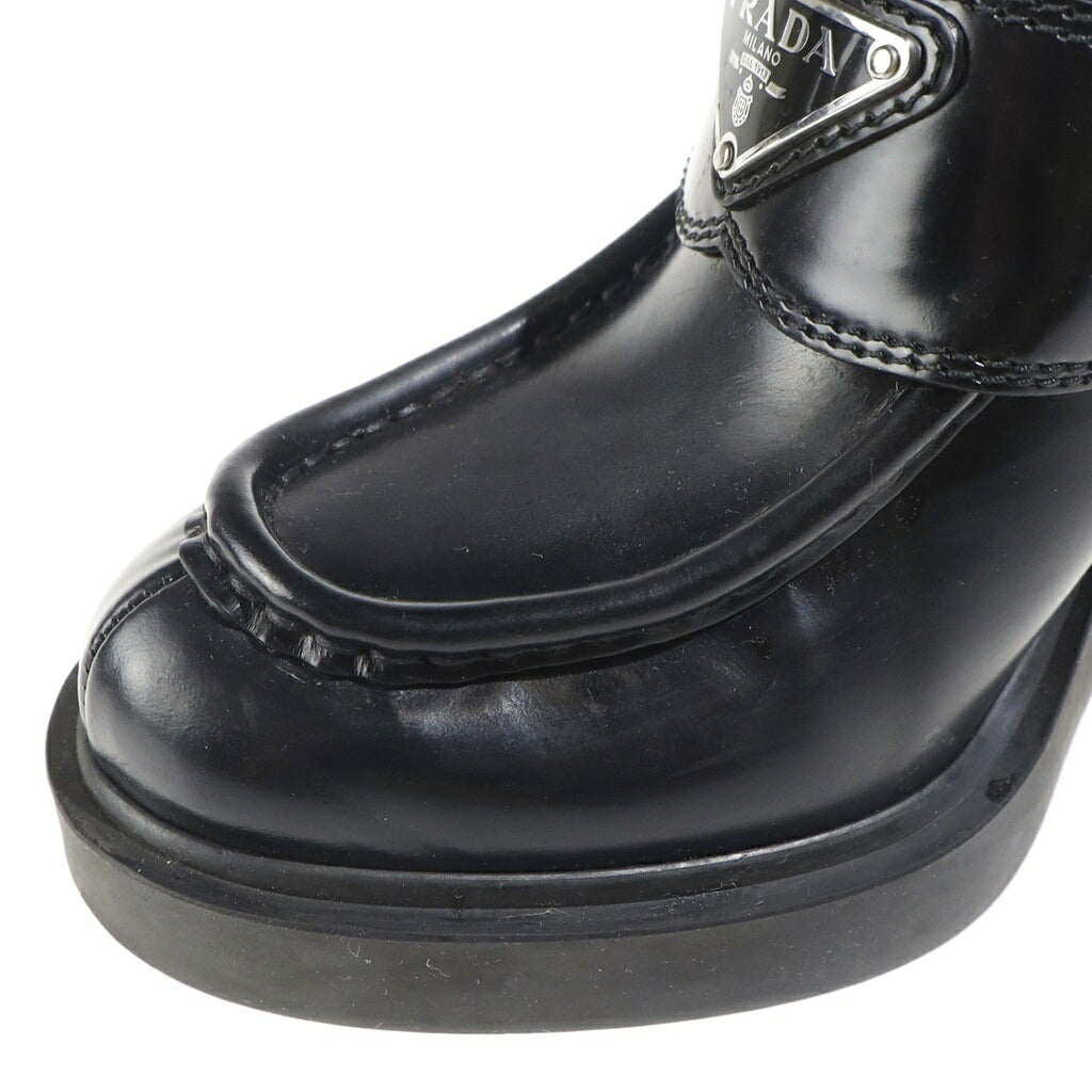 PRADA(プラダ) チョコレート トライアングルロゴプレート レザー ハイヒールパンプス レディース ブラック 1D246M
