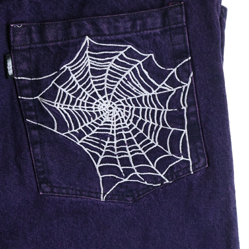 NO BRAND(ノーブランド) EARL SKATEBOARDS (アール スケートボーズ) 25AW EMBROIDERY DENIM エンブロイダリー ワイドデニムパンツ パープル