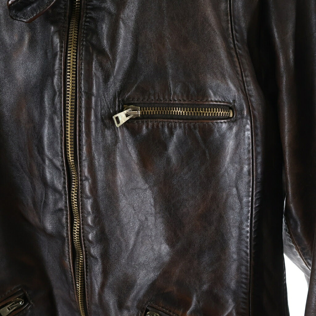 GOLDEN GOOSE DELUXE BRAND(ゴールデングースデラックスブランド) イタリア製 カウレザー シングルライダースジャケット ブラウン 08-010-510-8644