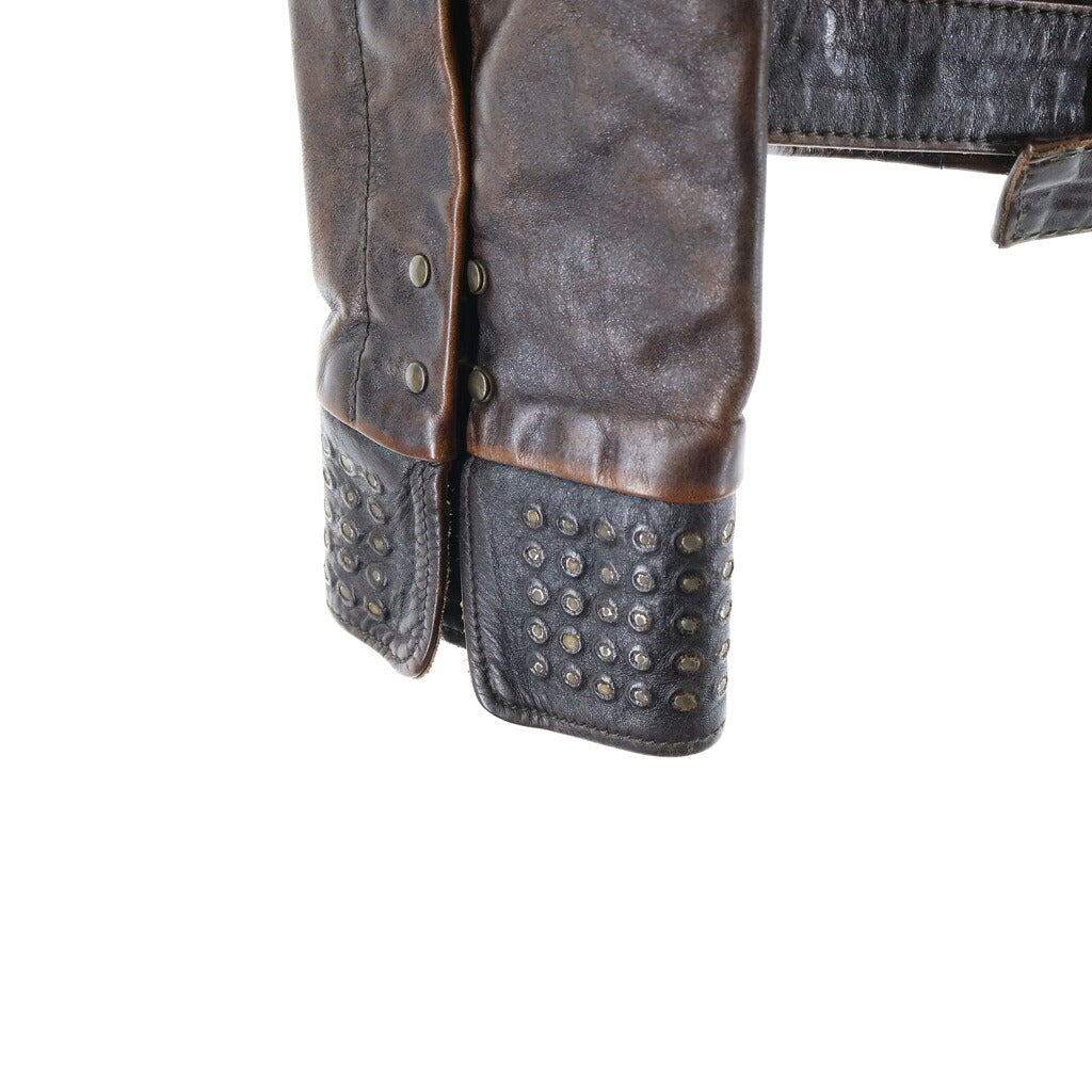 GOLDEN GOOSE DELUXE BRAND(ゴールデングースデラックスブランド) イタリア製 カウレザー シングルライダースジャケット ブラウン 08-010-510-8644