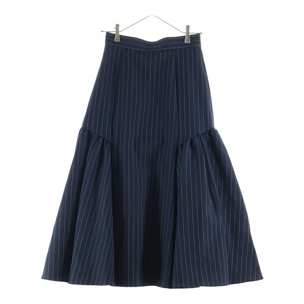 NO BRAND(ノーブランド) SHE TOKYO(シートーキョー) ピンストライプ ギャザー切替 ロングフレアスカート ネイビー レディース S-SK-293