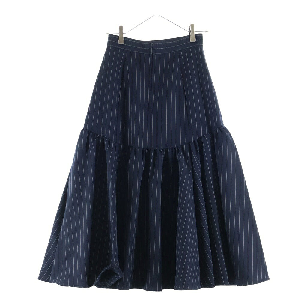 NO BRAND(ノーブランド) SHE TOKYO(シートーキョー) ピンストライプ ギャザー切替 ロングフレアスカート ネイビー レディース S-SK-293