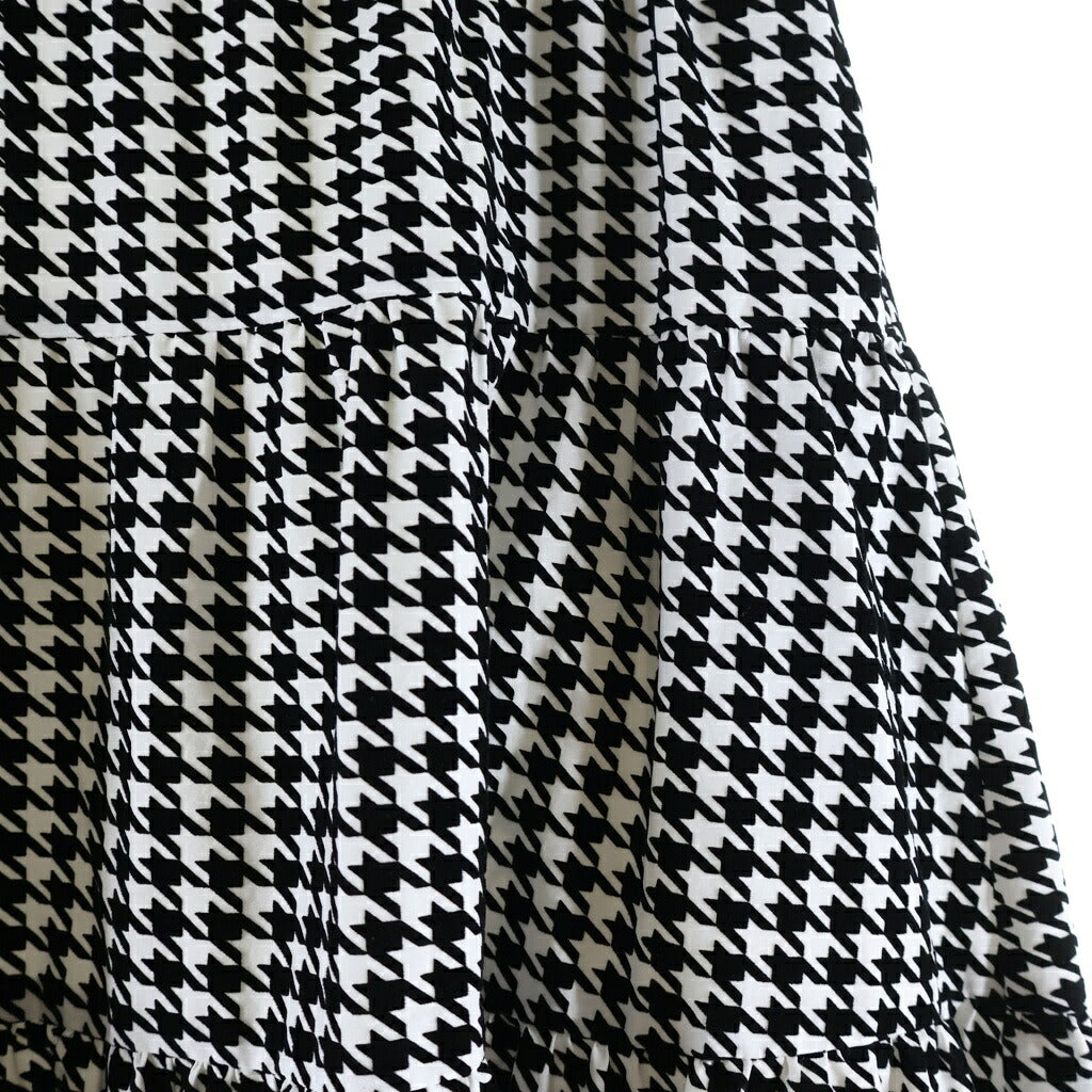 NO BRAND(ノーブランド) SHE TOKYO(シートーキョー) Lisa houndstooth ハウンドトゥース 千鳥格子柄 ティアードスカート ホワイト/ブラック レディース S-SK-348
