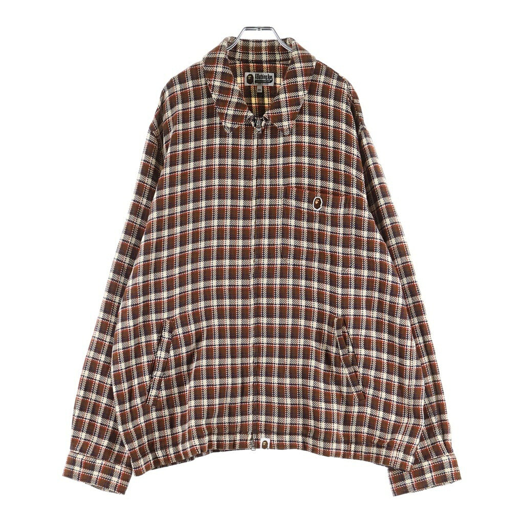 A BATHING APE(アベイシングエイプ) BAPE CHECK ZIP SHIRT ロゴワッペン チェック柄 コットンジップアップジャケット ブラウン 001SHM301004M