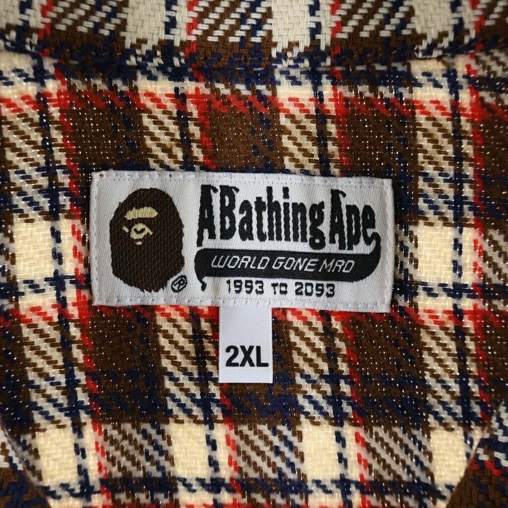 A BATHING APE(アベイシングエイプ) BAPE CHECK ZIP SHIRT ロゴワッペン チェック柄 コットンジップアップジャケット ブラウン 001SHM301004M