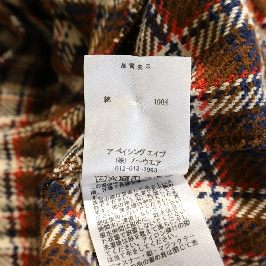 A BATHING APE(アベイシングエイプ) BAPE CHECK ZIP SHIRT ロゴワッペン チェック柄 コットンジップアップジャケット ブラウン 001SHM301004M