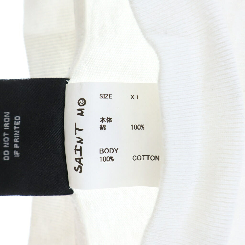 SAINT MICHAEL(セントマイケル) 24SS RIBON SAINT S/S TEE リボンセント フロントプリントTシャツ 半袖クルーネックカットソー ホワイト SM-YS8-0000-012