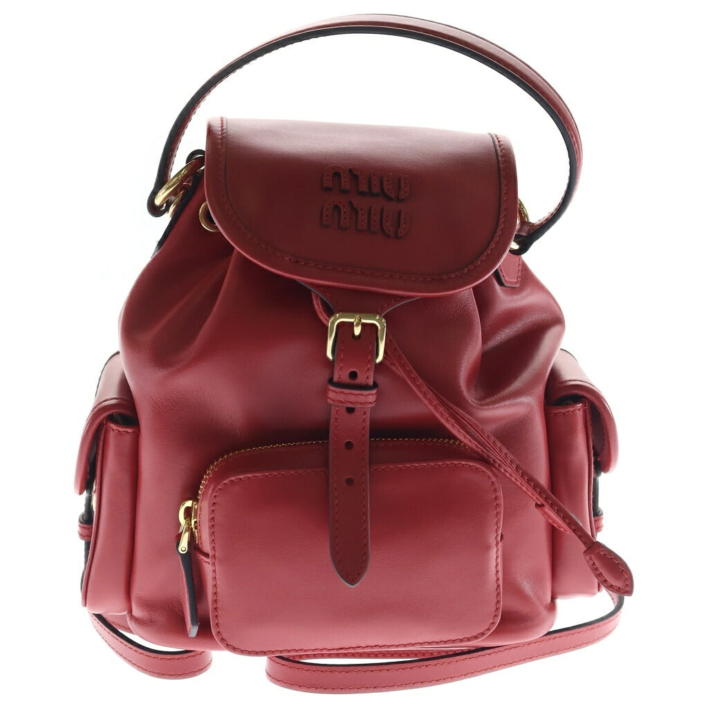 miumiu(ミュウミュウ) ソフトレザー ロゴバックパック リュック レッド 5BZ043 2CRW F0011