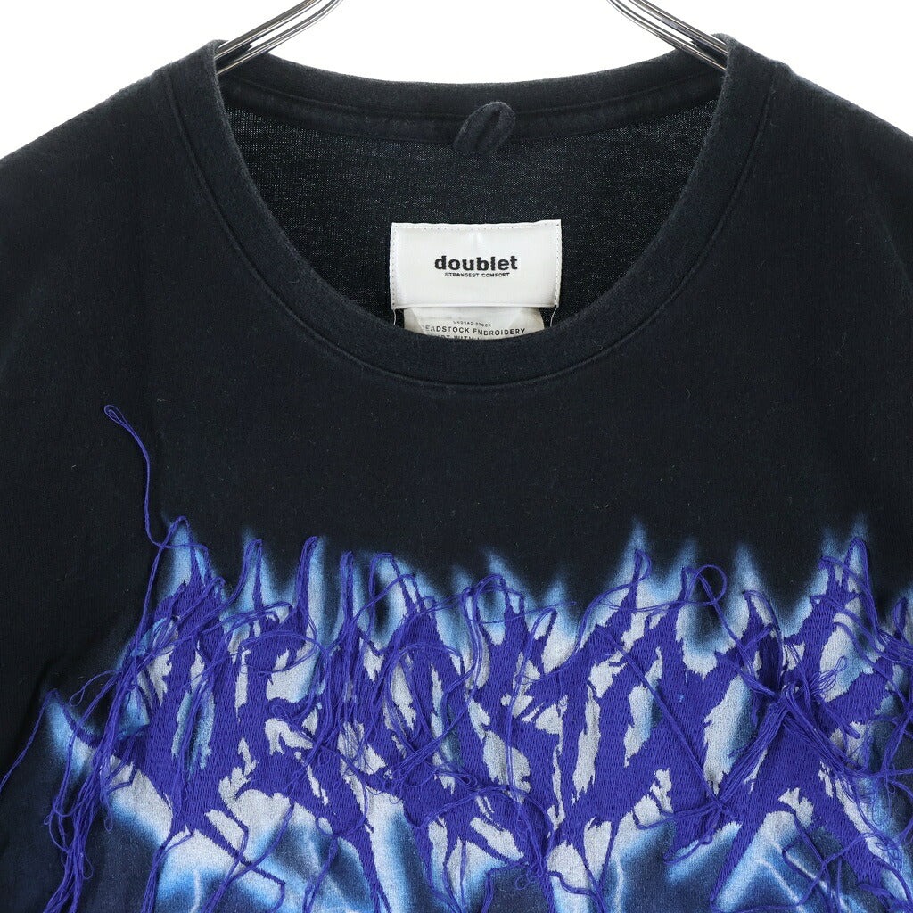 doublet(ダブレット) 18SS DEADSTOCK EMBROIDERY T-SHIRT WITH HAND-PAINT サンダープリント ロゴエンブロイダリー クルーネック半袖Tシャツ カットソー ブラック 18SS16CS87