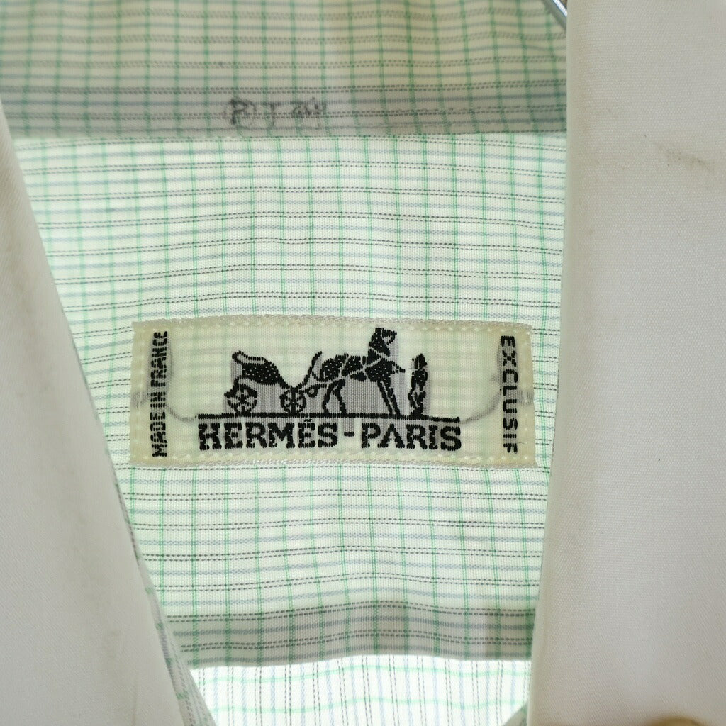 HERMES(エルメス) 80S VINTAGE ヴィンテージ チェック 長袖クレリックシャツ ライトグリーン