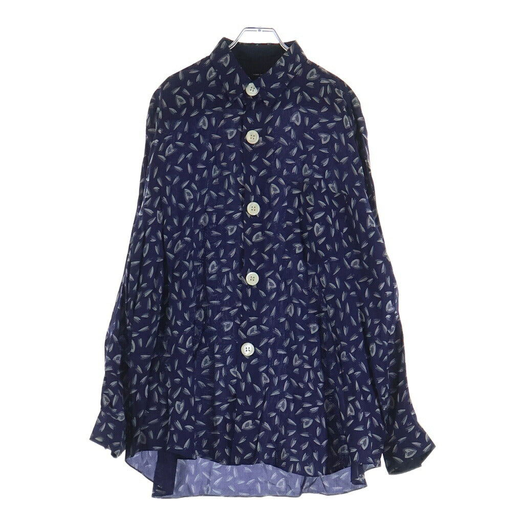 COMME des GARCONS HOMME PLUS(コムデギャルソンオムプリュス) 80-90S ARCHIVE アーカイブ リーフプリント総柄 レーヨン 長袖シャツ ネイビー XB-020270
