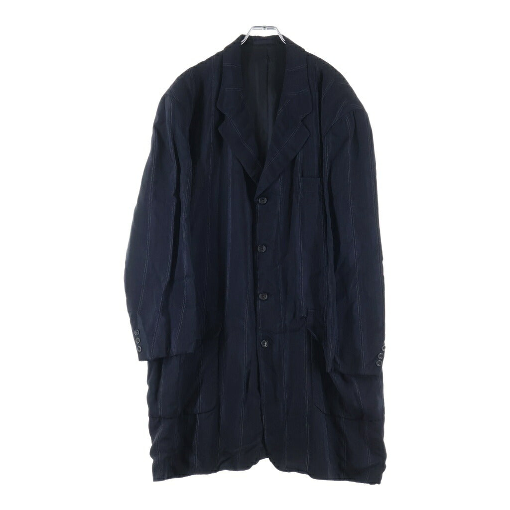 COMME des GARCONS HOMME PLUS(コムデギャルソンオムプリュス) 90S ARCHIVE アーカイブ レーヨン ストライプ チェスターコート ネイビー PJ-05003M