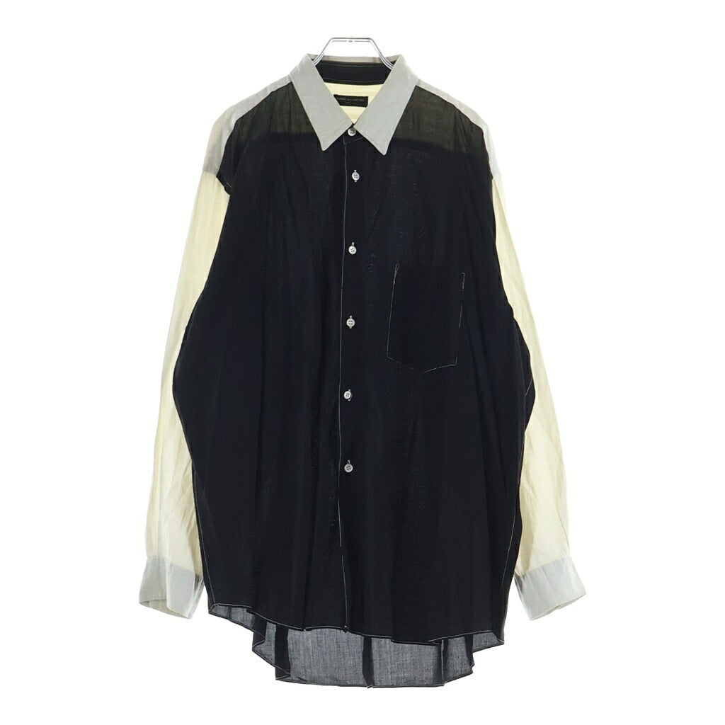 COMME des GARCONS HOMME PLUS(コムデギャルソンオムプリュス) 80-90S ARCHIVE アーカイブ シワ加工 レーヨン混 バイカラー 長袖シャツ ブラック/ホワイト PB-050580