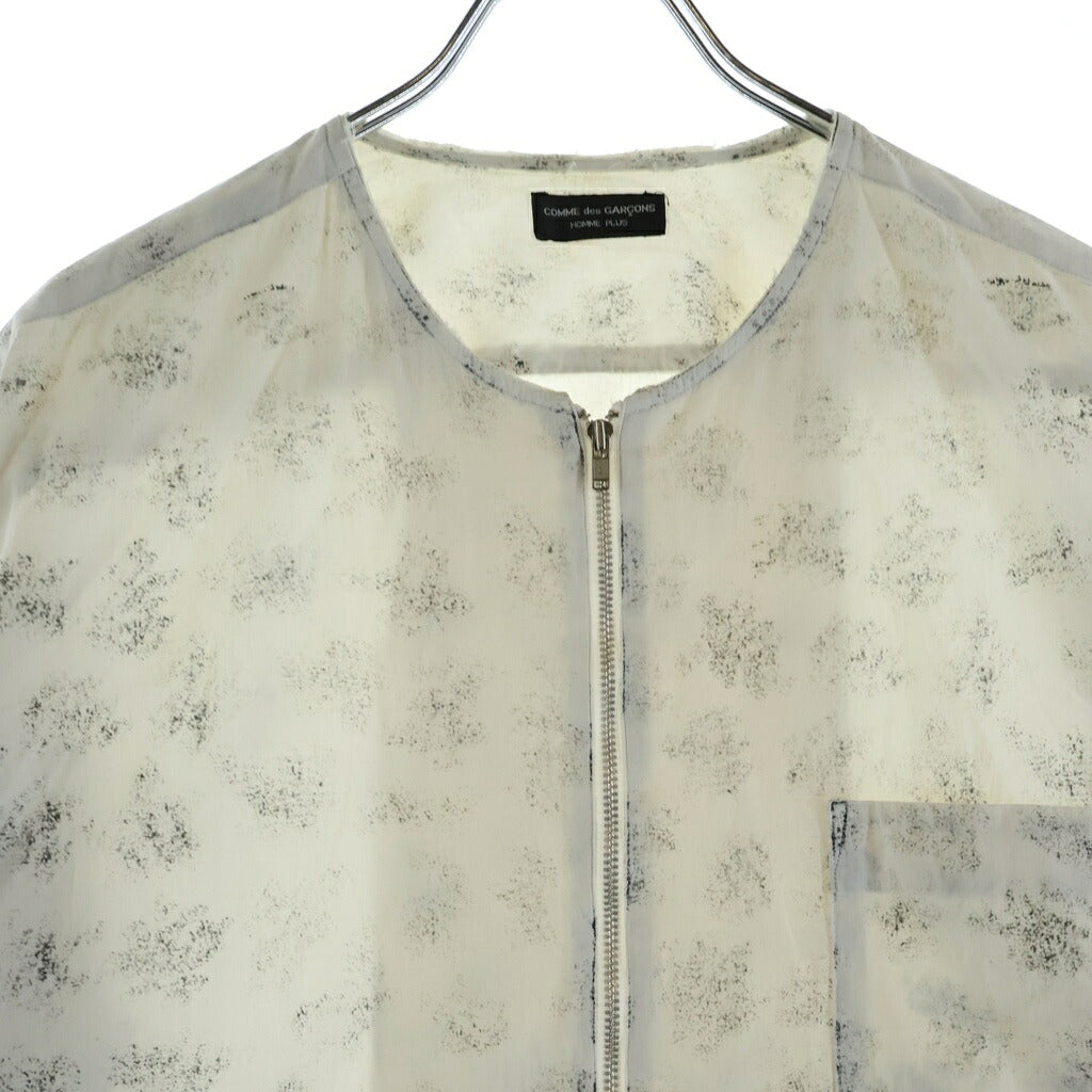 COMME des GARCONS HOMME PLUS(コムデギャルソンオムプリュス) 80-90S ARCHIVE アーカイブ 総柄 ノーカラージップアップ長袖シャツ ホワイト