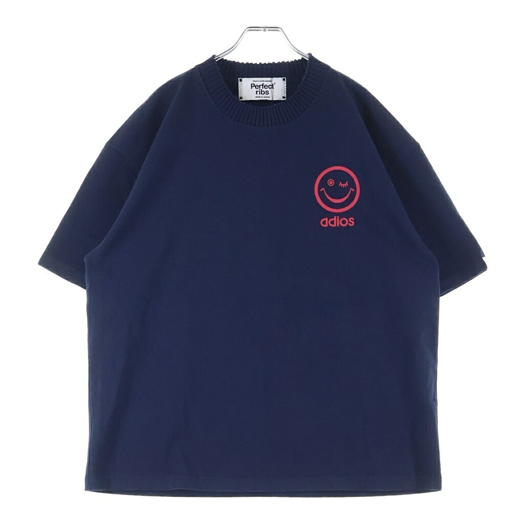 Perfect Ribs(パーフェクトリブス) ×A MOVEMENT ART LOVE MUSIC BASIC S/S T-SHIRT ア ラブモーメント フロッキープリントTシャツ 半袖クルーネックカットソー ネイビー PR634010A1