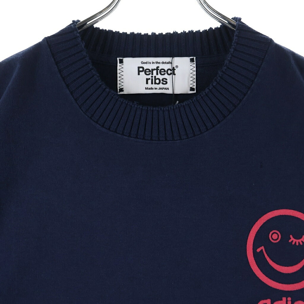 Perfect Ribs(パーフェクトリブス) ×A MOVEMENT ART LOVE MUSIC BASIC S/S T-SHIRT ア ラブモーメント フロッキープリントTシャツ 半袖クルーネックカットソー ネイビー PR634010A1