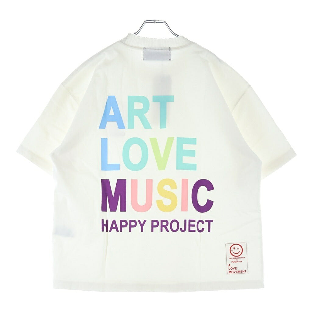Perfect Ribs(パーフェクトリブス) ×A MOVEMENT ART LOVE MUSIC BASIC S/S T-SHIRT ア ラブモーメント フロッキープリントTシャツ 半袖クルーネックカットソー ホワイト PR634010A1