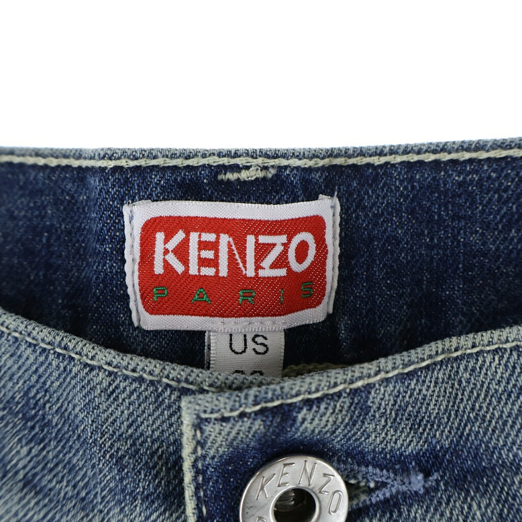 KENZO(ケンゾー) Logo-Patch High Waisted Jean ロゴパッチ ハイウエスト ジップフライ デニムパンツ インディゴ レディース FE62DP2296S7