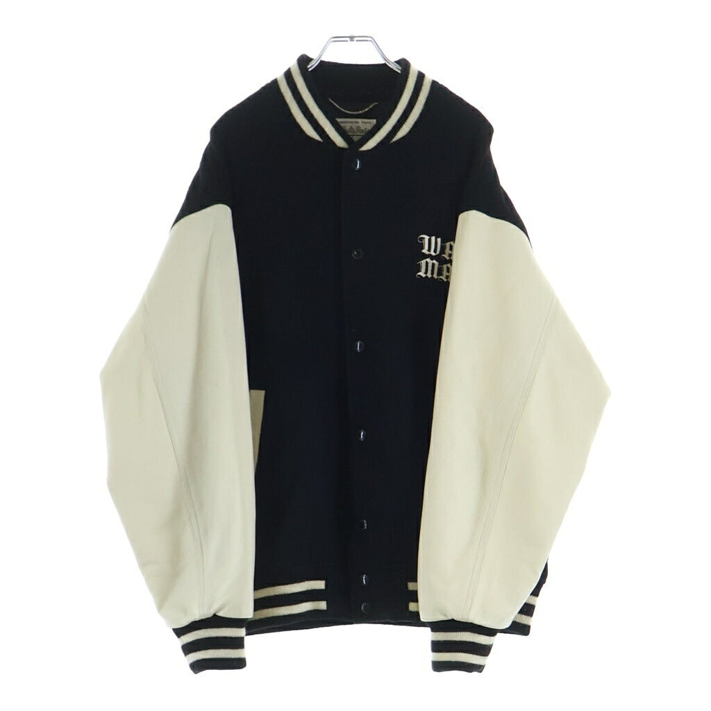 WACKO MARIA(ワコマリア) 23SS LEATHER VARSITY JACKET ロゴエンブロイダリー レザー切り替え バーシティジャケット ブラック/ホワイト 23SS-WMO-BL07