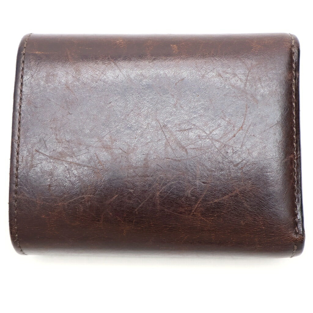 WILDSWANS(ワイルドスワンズ) ロゴ刻印 レザー コンパクトウォレット 折り畳み財布 ブラウン