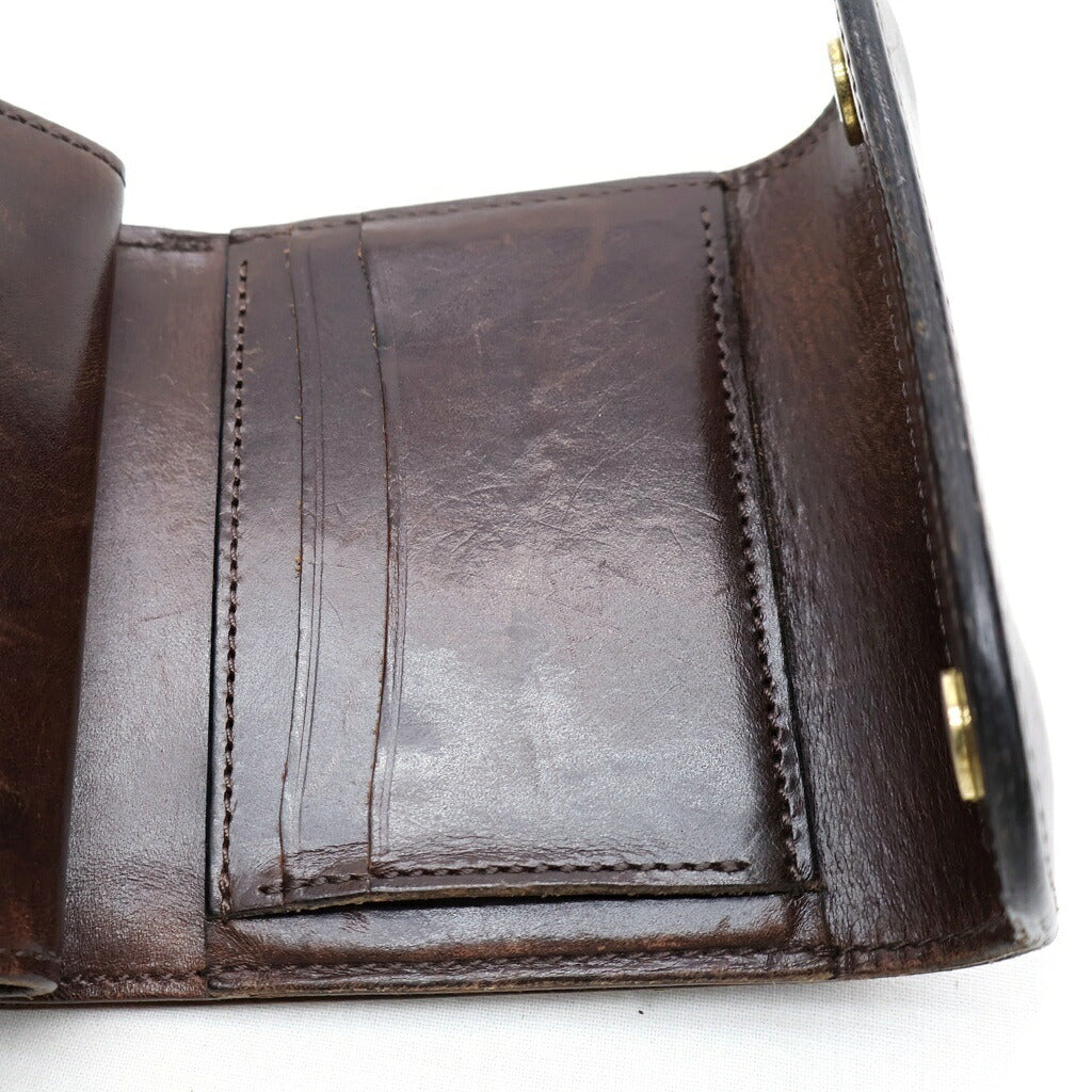 WILDSWANS(ワイルドスワンズ) ロゴ刻印 レザー コンパクトウォレット 折り畳み財布 ブラウン