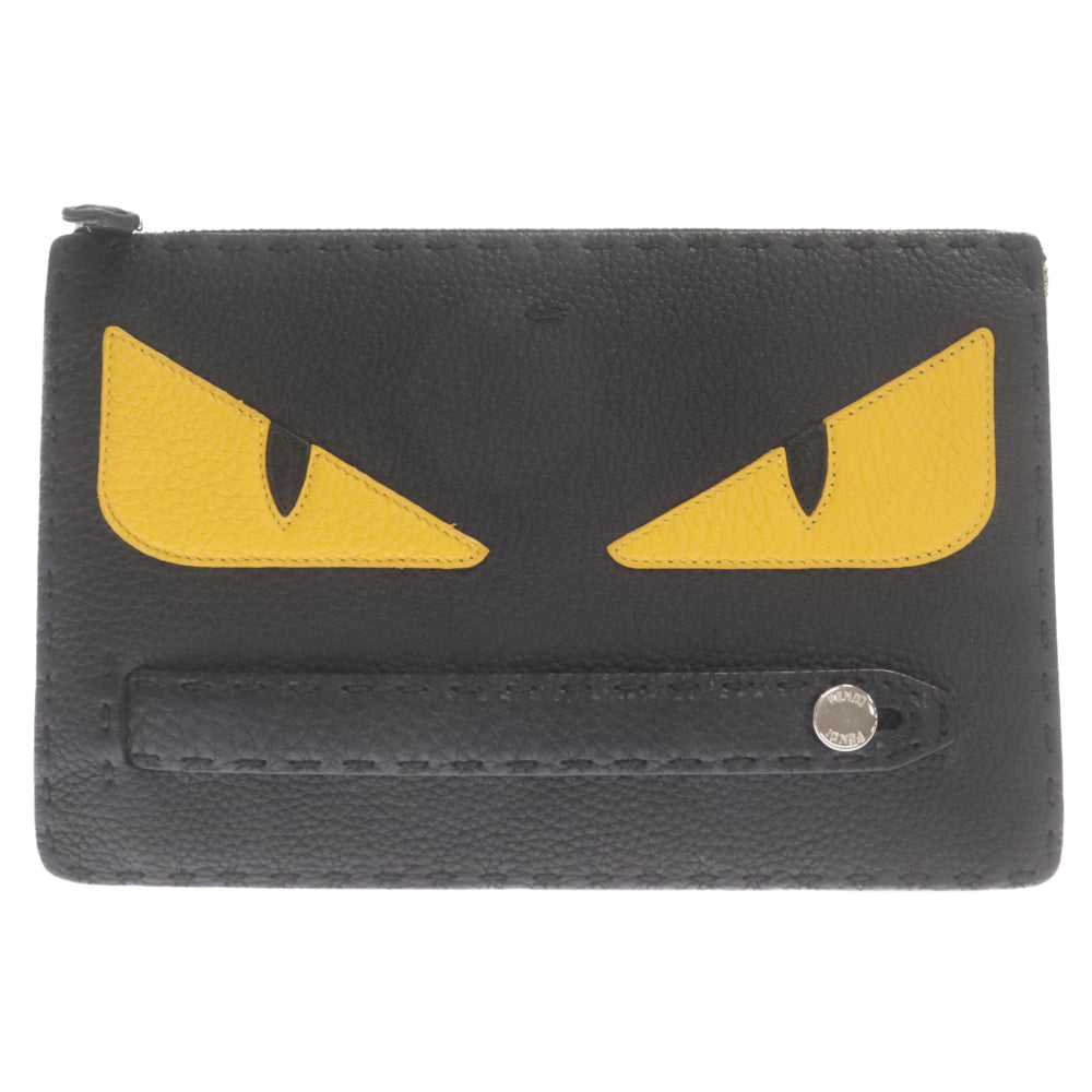 FENDI(フェンディ) バグズアイ クラッチバッグ レザーセカンドバッグ ブラック 7VA350