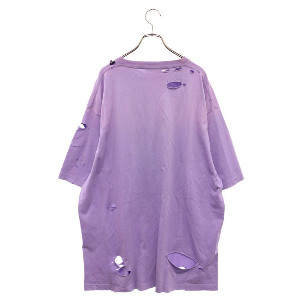 BALENCIAGA(バレンシアガ) 21SS Caps Destroyed Flatground Tee デストロイ加工 ロゴプリント クルーネック 半袖Tシャツ カットソー パープル 651795 TKVB8