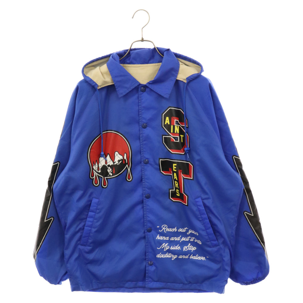 SAINT MICHAEL(セントマイケル) 22AW ×DENIM TEARS DT COACH JACKET デニムティアーズ DTプリント フーディーコーチジャケット ブルー SM-A22-0000-055
