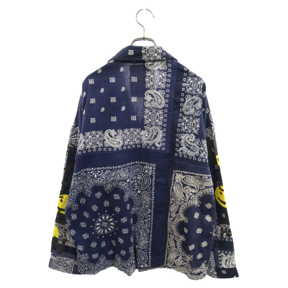 READY MADE(レディメイド) 20AW SLEEPING SHIRTS バンダナ柄 スマイルプリント スリーピングシャツ ヴィンテージコットン リメイク 再構築 ネイビー RE-CO-NV-00-00-93