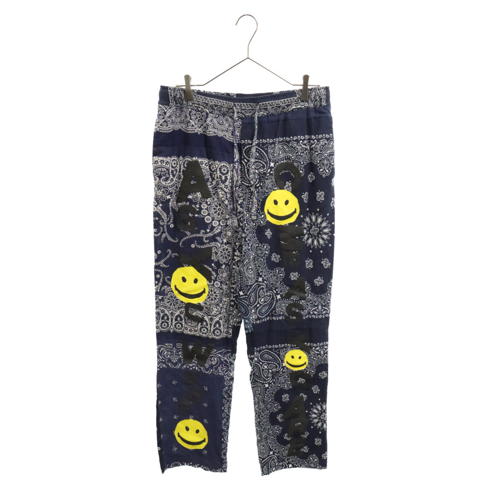 READY MADE(レディメイド) 20AW SLEEPING PANTS バンダナ柄 スマイルプリント スリーピングパンツ ヴィンテージコットン リメイク 再構築 ネイビー RE-CO-NV-00-00-94