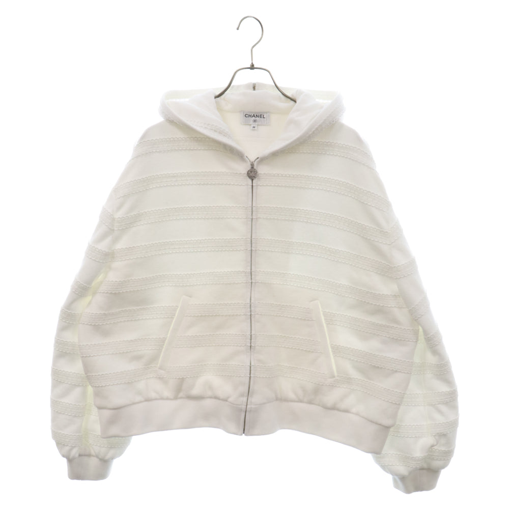CHANEL(シャネル) 24SS COCO BEACH ココ ビーチ レース装飾 ココマーク ジップアップ パーカー フーディ ホワイト P76223 V67500 00100