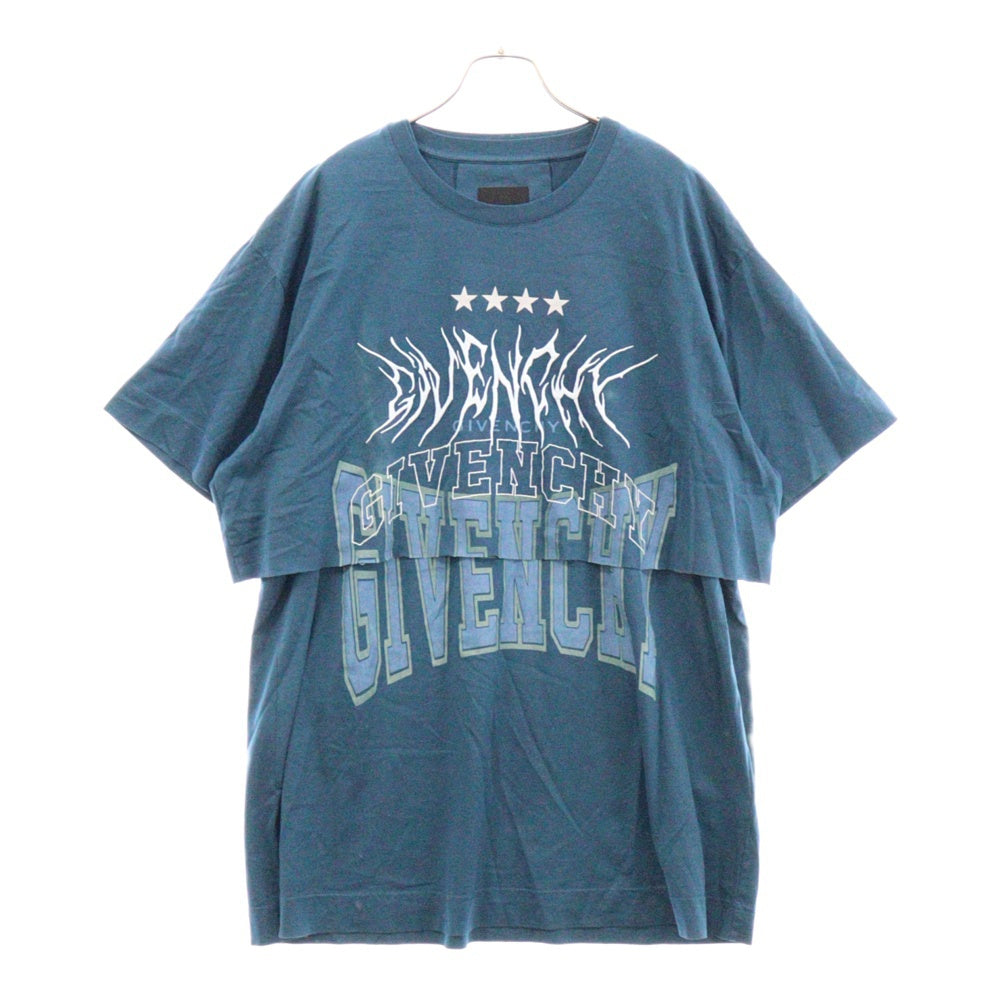 GIVENCHY(ジバンシィ) 22AW オーバーラップエフェクト刺繍レイヤードTシャツ ネイビー BM71H93YE9