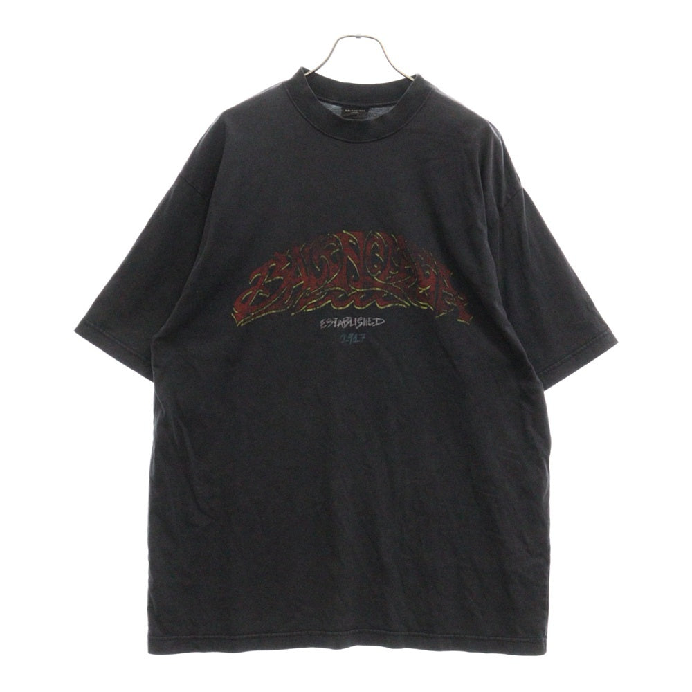 BALENCIAGA(バレンシアガ) フロントプリント ヴィンテージ加工オーバーサイズTシャツ 764235 TPVM8