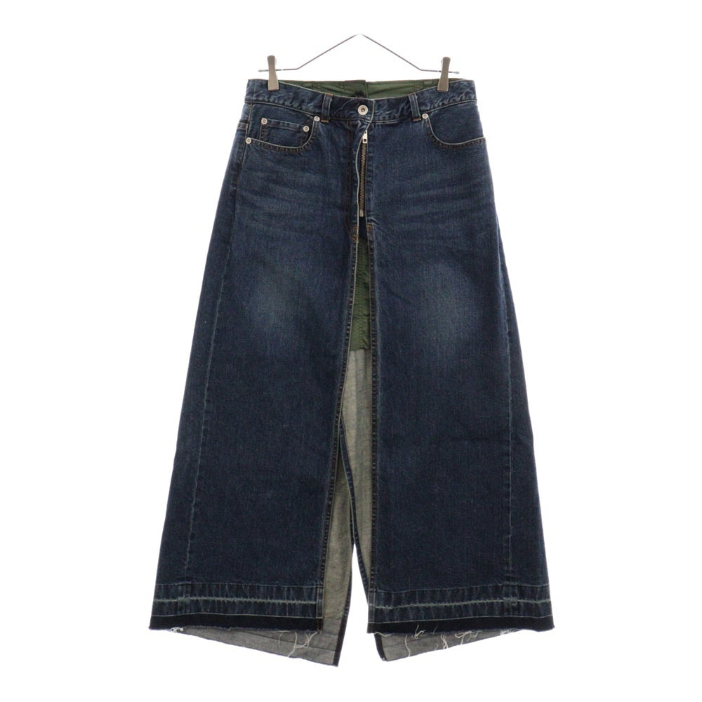 Sacai(サカイ) 22SS ナイロンドッキング デニム ロングスカート インディゴブルー/カーキ 22-05965 レディース