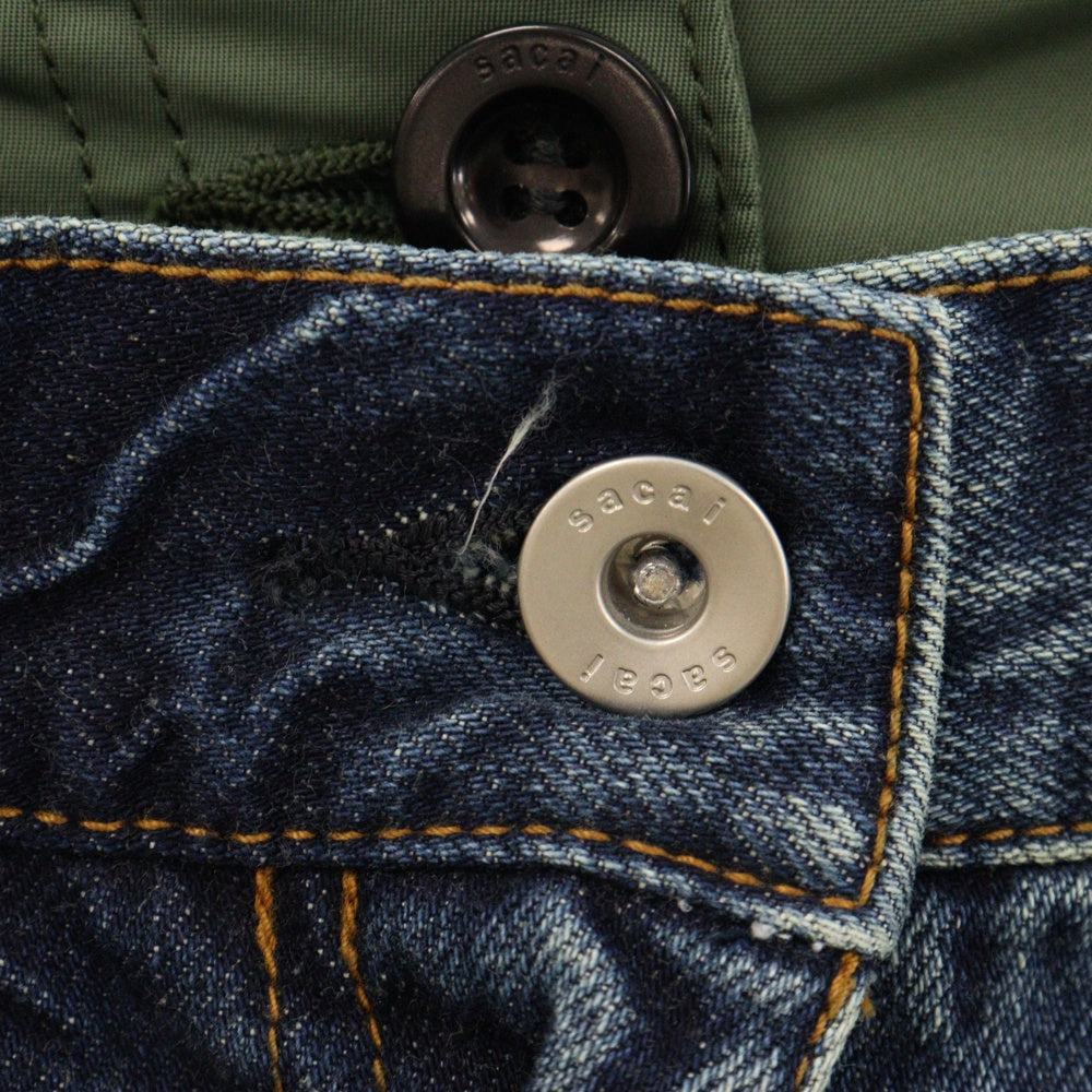 Sacai(サカイ) 22SS ナイロンドッキング デニム ロングスカート インディゴブルー/カーキ 22-05965 レディース
