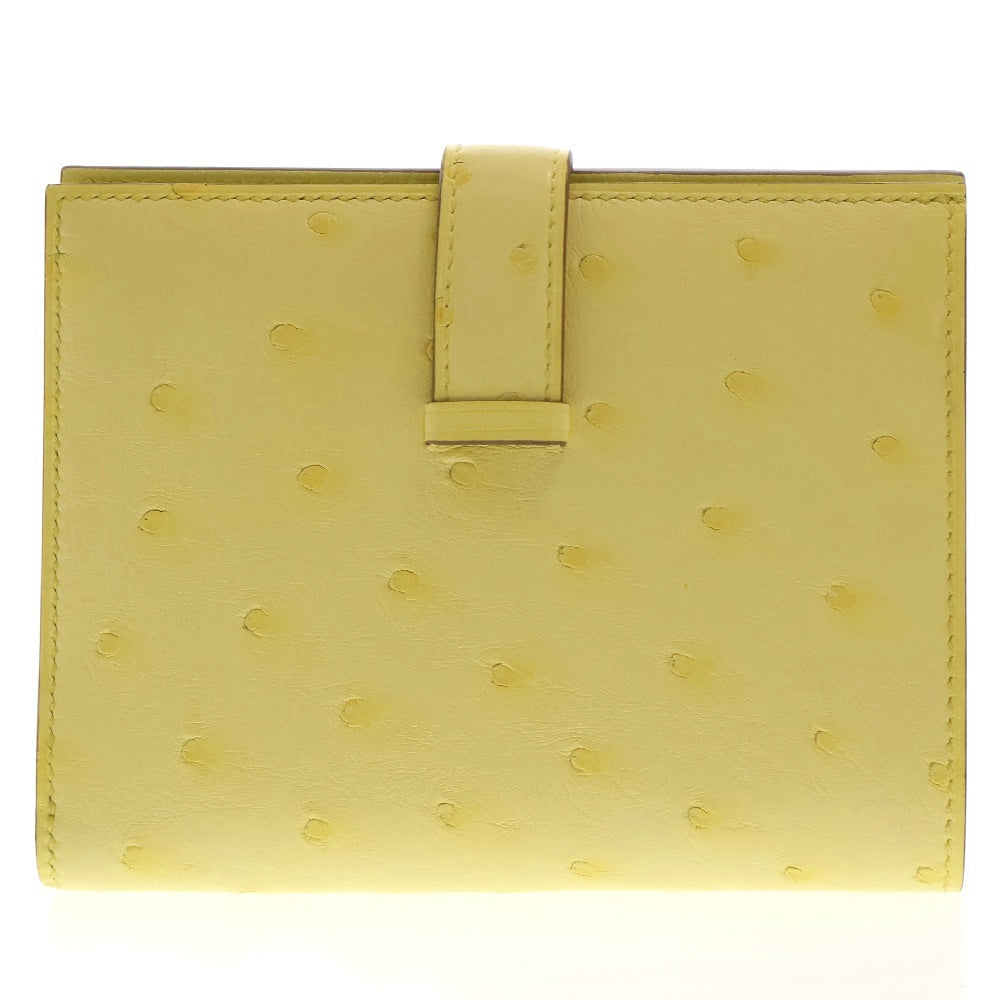 HERMES(エルメス) ベアン オーストリッチ コンパクトウォレット リモンチェッロ レザー 二つ折り財布 イエロー W刻印