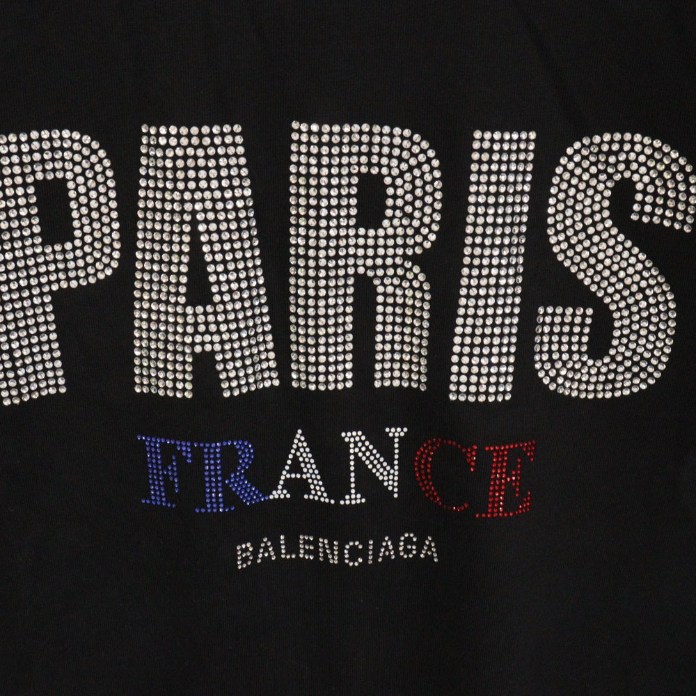 BALENCIAGA(バレンシアガ) Paris StrassラインストーンオーバーサイズTシャツ ブラック 787349 TRVL5