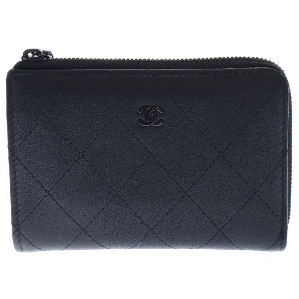 CHANEL(シャネル) ココマーク ラムスキン マトラッセ ラウンドジップ レザー コンパクトウォレット カードケース 財布 ブラック AP3999 ランダムシリアル レディース