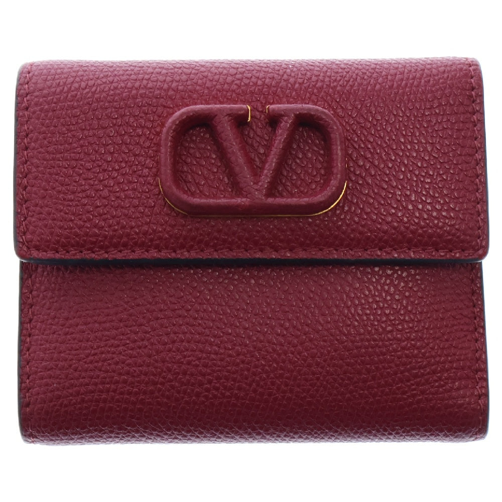 VALENTINO GARAVANI(ヴァレンチノガラヴァーニ) Vスリング 三つ折り レザーウォレット 財布 レッド