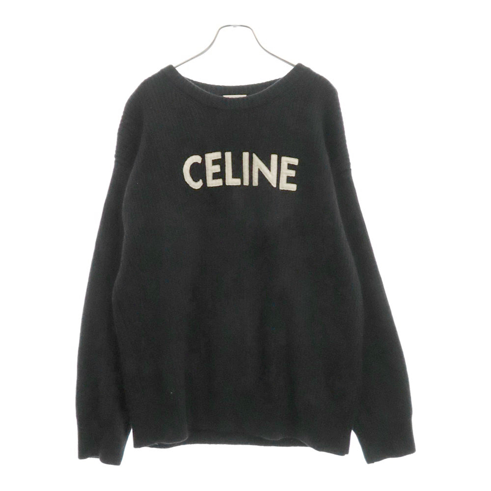 CELINE(セリーヌ) 21AW Oversized Celine Sweater In Ribbed Wool ロゴ刺繍 オーバーサイズ ウールニット セーター ブラック 2A19R423P