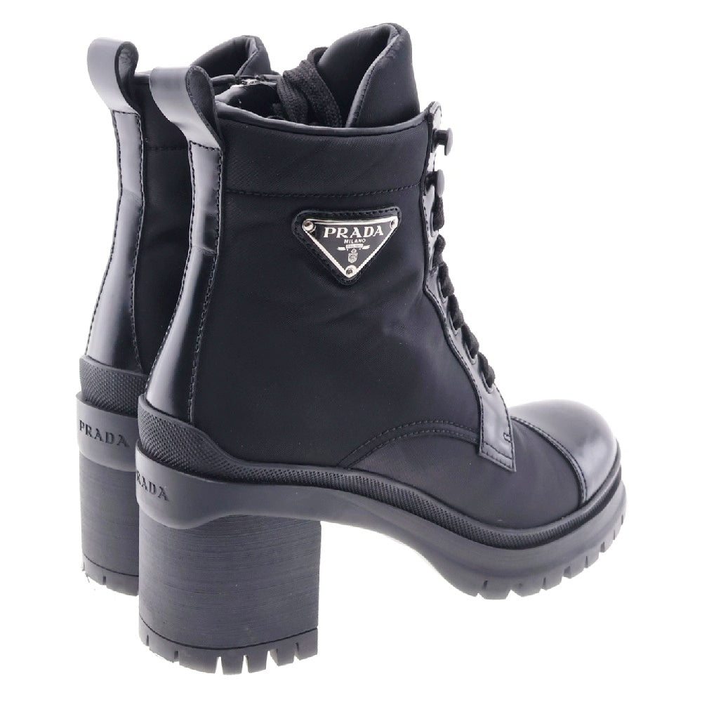 PRADA(プラダ) Re Nylon リナイロン トライアングルロゴ サイドジップ ラウンドトゥ レースアップ アンクルブーツ ブラック レディース 1T708M