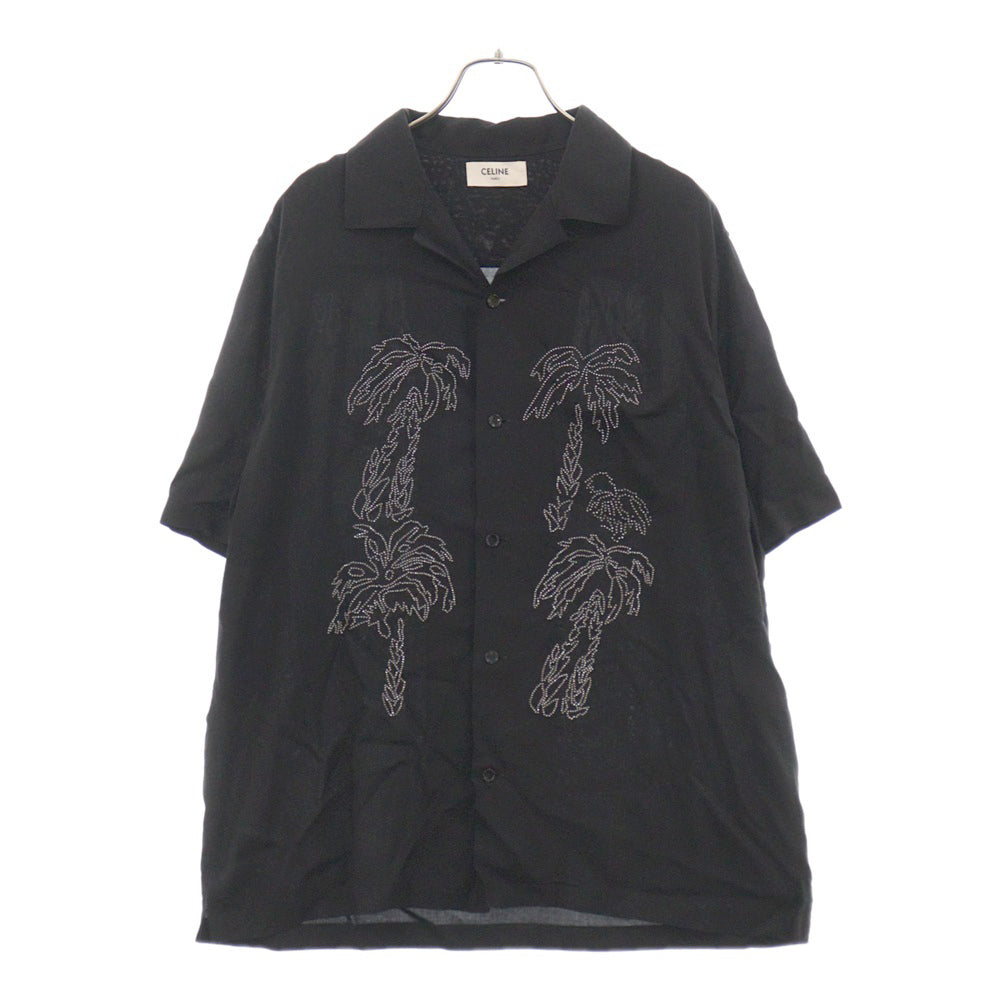 CELINE(セリーヌ) 23SS Embroidered Hawaiian Shirt in Viscose レーヨン エンブロイダリー ハワイアン 半袖シャツ ブラック 2C947852C