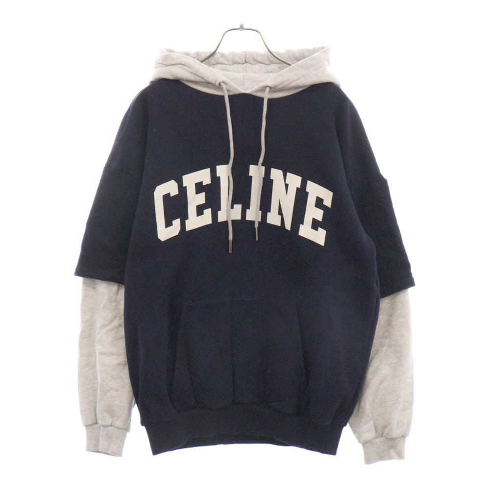 CELINE(セリーヌ) 22SS Two-tone Hoodie in Cotton Fleece コットンフリースツートーンフーディ プルオーバーパーカー グレー/ネイビー 2Y730670Q レディース