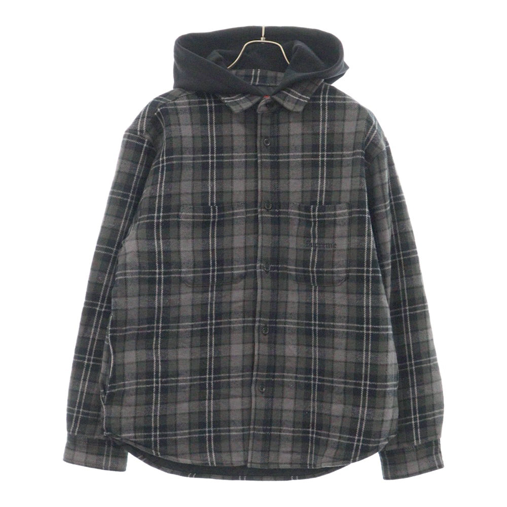 SUPREME(シュプリーム) 23AW Tartan Flannel Hooded Shirt フード付き 裏地キルティング タータンチェック フランネル 長袖シャツ ブラック