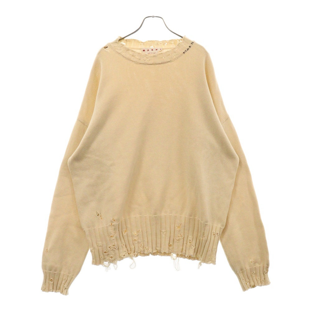 MARNI(マルニ) 22AW KNITWEAR コットンダメージ クルーネック ニットセーター ベージュ GCMG0210A0 UFC652